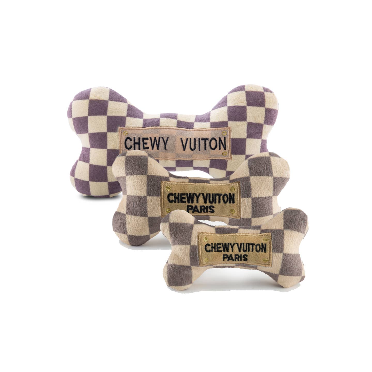 Checker Chewy Vuiton Bones Squeaker Hundleksak: XL