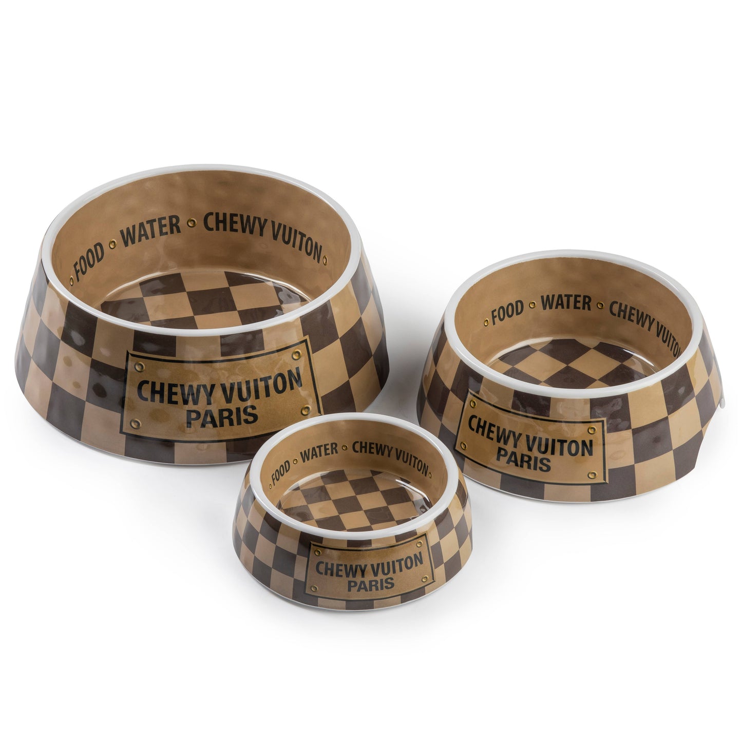 Checker Chewy Vuiton Skålar & Bordstablett Set Hundmat Skål: Liten